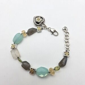 BRIGHTON 'American Hero' Bracelet Multi-Colored Stones Beaded Silver Plate 7.75"